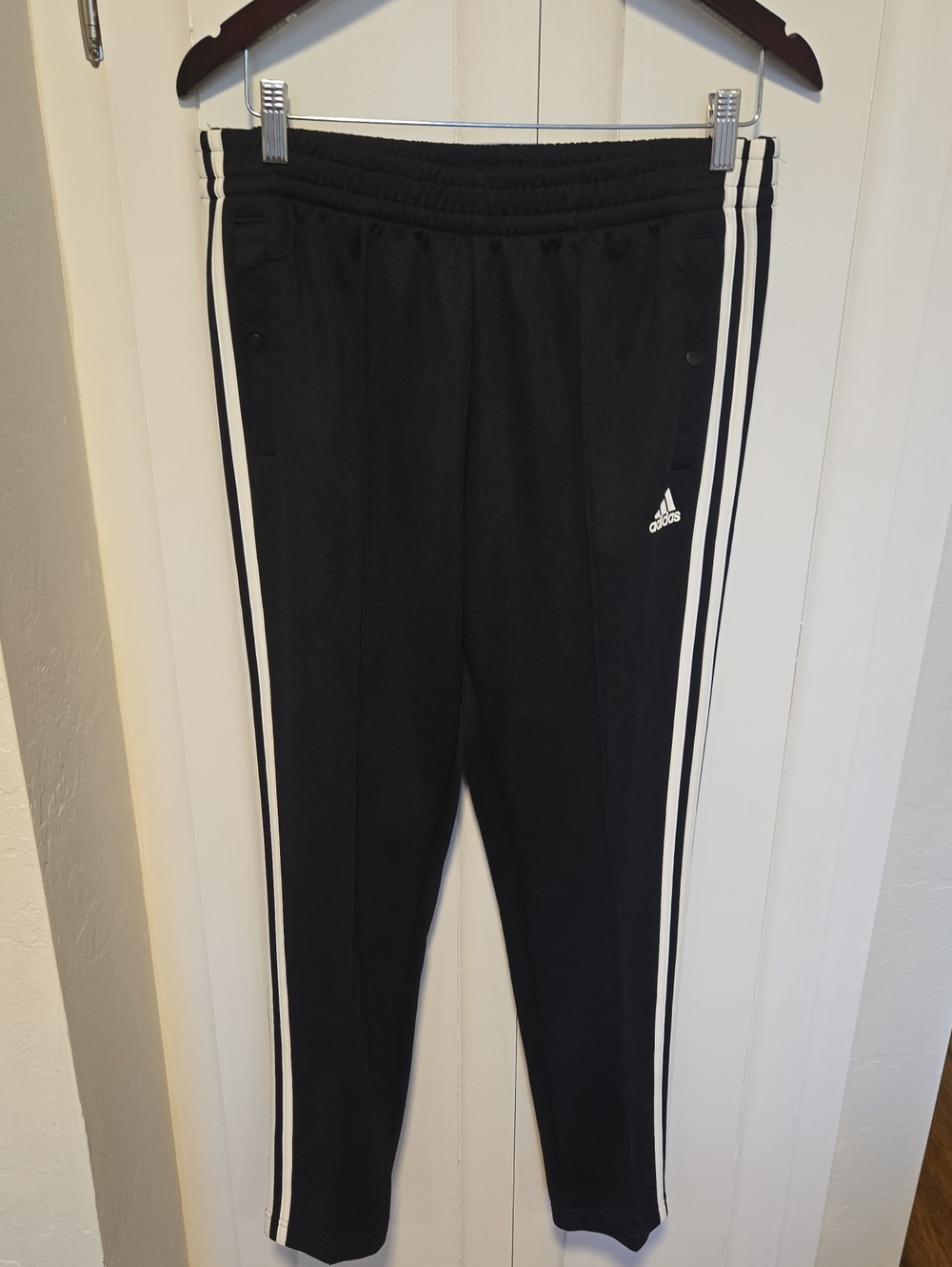 Adidas Break Away Track Pants Joggers Black White Side Stripes Side Snaps Medium